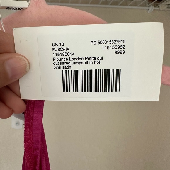 Flounce London Petite satin cut out flared jumpsuit in hot pink ASOS UK size 12 - Picture 5 of 5